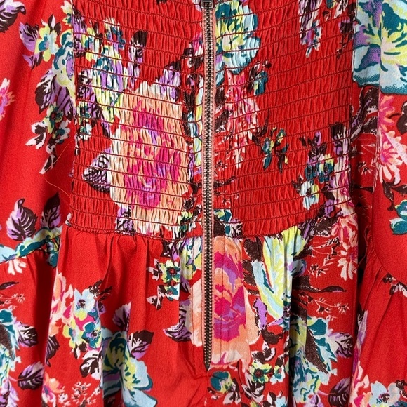 Roxy Orange Floral Slip Dress with Ruched Front Bodice and Gold Zipper Sz M - Picture 6 of 11